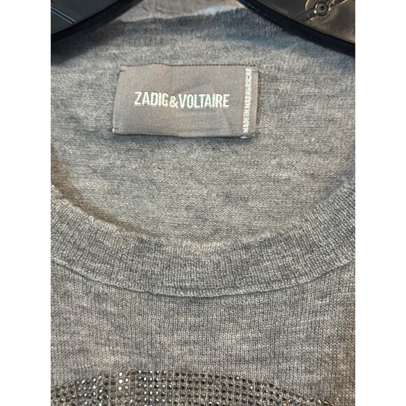 Zadig & Voltaire Grey Skull Studded Long Sleeve Cashmere Sweater Size S - Picture 3 of 5